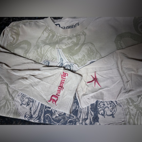 Y2K Vintage 90’s Dragonfly Rock N Roll Long Sleeve Shirt Size L - Picture 4 of 7